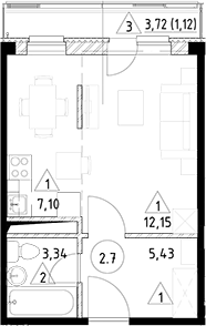 Планировка — Горки Марусино, Студия, 28 м²