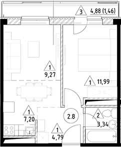 Планировка — Горки Марусино, 2-комн., 37 м²
