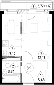Планировка — Горки Марусино, Студия, 28 м²