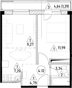 Планировка — Горки Марусино, 2-комн., 37 м²