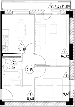 Планировка — Горки Марусино, 2-комн., 46 м²
