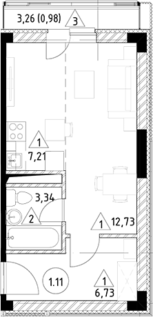 Планировка — Горки Марусино, Студия, 30 м²