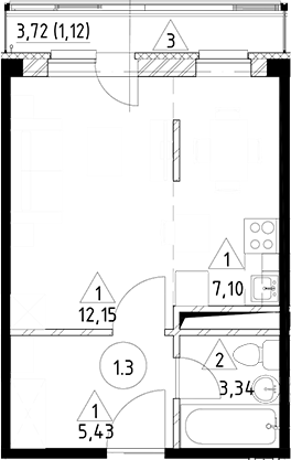 Планировка — Горки Марусино, Студия, 28 м²
