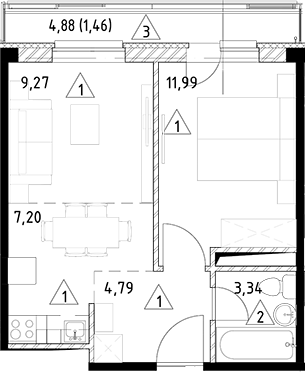 Планировка — Горки Марусино, 2-комн., 37 м²