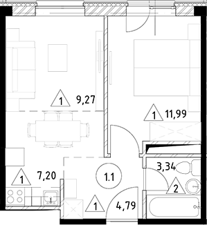 Планировка — Горки Марусино, 2-комн., 37 м²