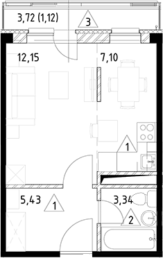 Планировка — Горки Марусино, Студия, 28 м²