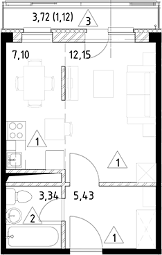 Планировка — Горки Марусино, Студия, 28 м²