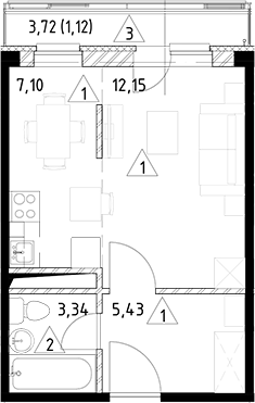 Планировка — Горки Марусино, Студия, 28 м²