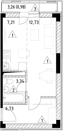 Планировка — Горки Марусино, Студия, 30 м²