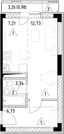 Планировка — Горки Марусино, Студия, 30 м²