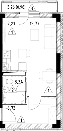 Планировка — Горки Марусино, Студия, 30 м²