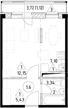 Планировка — Горки Марусино, Студия, 28 м²
