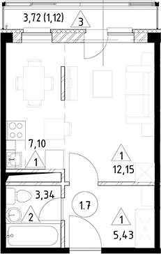 Планировка — Горки Марусино, Студия, 28 м²