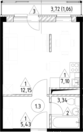 Планировка — Горки Марусино, Студия, 28 м²