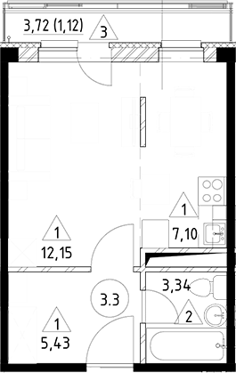 Планировка — Горки Марусино, Студия, 28 м²