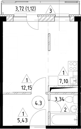 Планировка — Горки Марусино, Студия, 28 м²