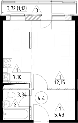 Планировка — Горки Марусино, Студия, 28 м²