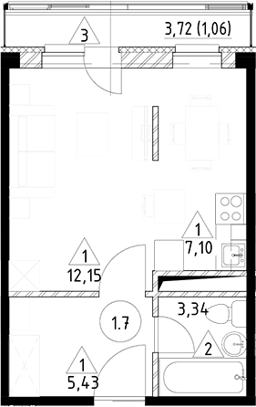 Планировка — Горки Марусино, Студия, 28 м²