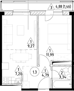 Планировка — Горки Марусино, 2-комн., 37 м²