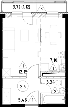 Планировка — Горки Марусино, Студия, 28 м²