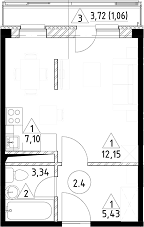 Планировка — Горки Марусино, Студия, 28 м²