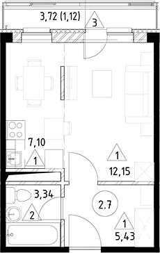 Планировка — Горки Марусино, Студия, 28 м²