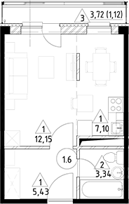 Планировка — Горки Марусино, Студия, 28 м²