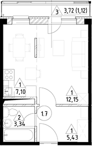 Планировка — Горки Марусино, Студия, 28 м²