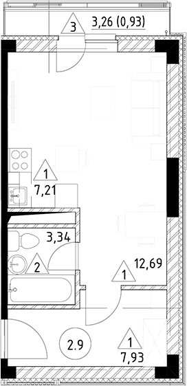 Планировка — Горки Марусино, Студия, 30 м²