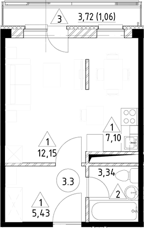 Планировка — Горки Марусино, Студия, 28 м²
