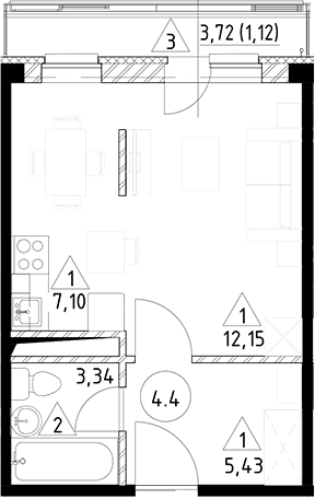 Планировка — Горки Марусино, Студия, 28 м²