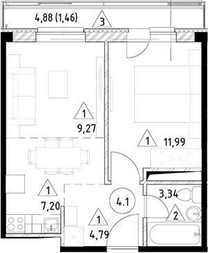 Планировка — Горки Марусино, 2-комн., 37 м²