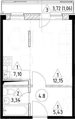 Планировка — Горки Марусино, Студия, 28 м²