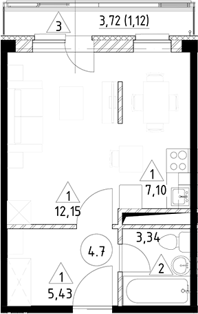 Планировка — Горки Марусино, Студия, 28 м²