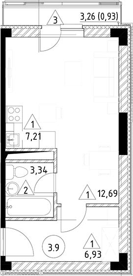 Планировка — Горки Марусино, Студия, 30 м²