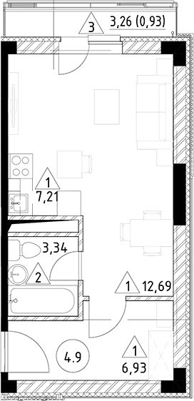 Планировка — Горки Марусино, Студия, 30 м²
