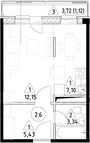 Планировка — Горки Марусино, Студия, 28 м²
