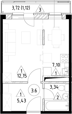 Планировка — Горки Марусино, Студия, 28 м²