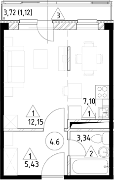 Планировка — Горки Марусино, Студия, 28 м²