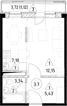 Планировка — Горки Марусино, Студия, 28 м²