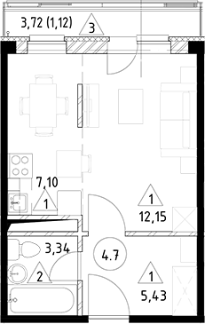 Планировка — Горки Марусино, Студия, 28 м²