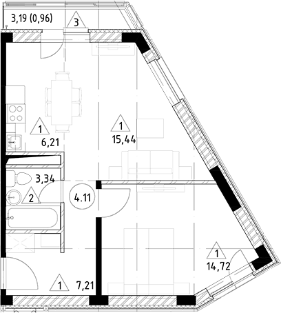 Планировка — Горки Марусино, 2-комн., 47 м²