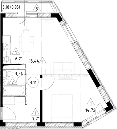 Планировка — Горки Марусино, 2-комн., 47 м²