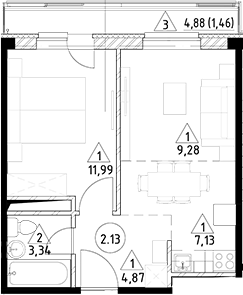 Планировка — Горки Марусино, 2-комн., 37 м²