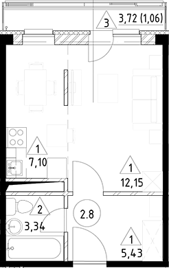 Планировка — Горки Марусино, Студия, 28 м²