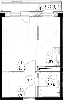 Планировка — Горки Марусино, Студия, 28 м²