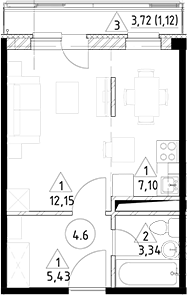 Планировка — Горки Марусино, Студия, 28 м²