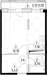 Планировка — Горки Марусино, Студия, 28 м²
