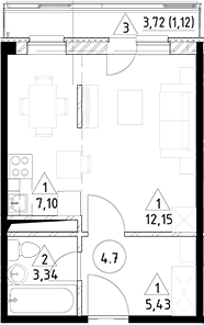 Планировка — Горки Марусино, Студия, 28 м²