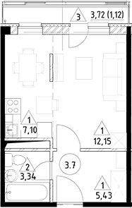 Планировка — Горки Марусино, Студия, 28 м²